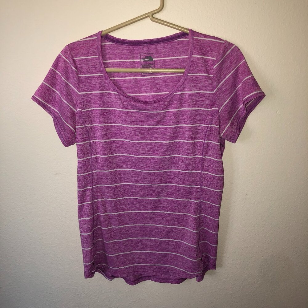 The North Face Heathered Purple & White Striped Short Sleeve Tee